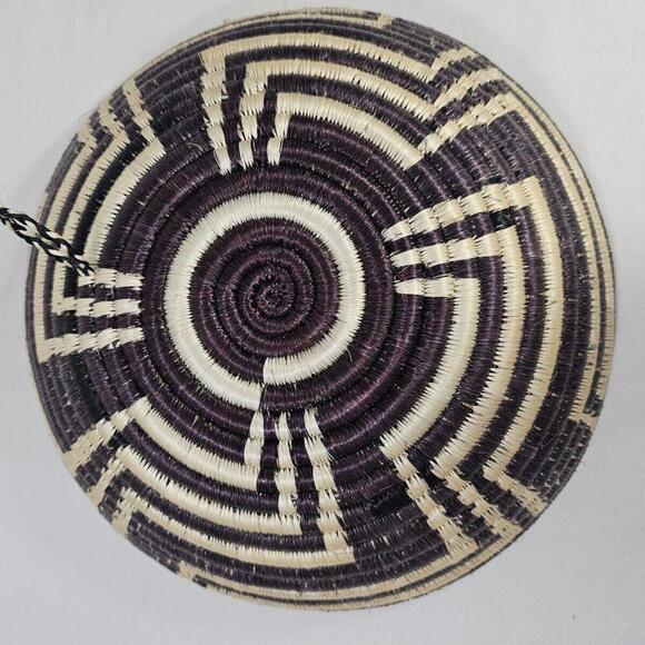 Vtg Coil Basket Gray Purple Swirl Native Tribal Aztec Woven Basket Bowl 12 in - Picture 4 of 8